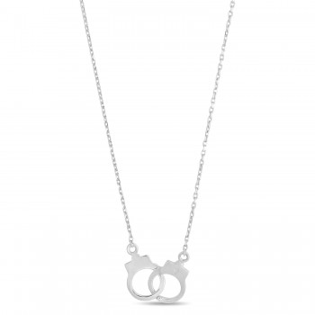 Adjustable Handcuff Necklace Pendant 14K White Gold