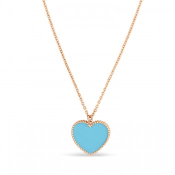 Turquoise Heart Pendant Necklace 14k Rose Gold