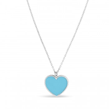 Turquoise Heart Pendant Necklace 14k White Gold