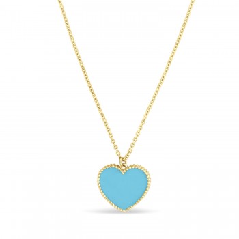 Turquoise Heart Pendant Necklace 14k Yellow Gold