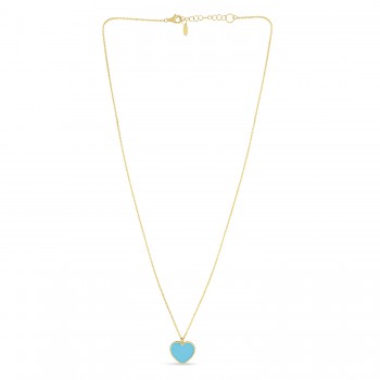 Turquoise Heart Pendant Necklace 14k Yellow Gold