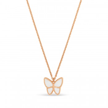 Mother of Pearl Butterfly Pendant Necklace 14k Rose Gold