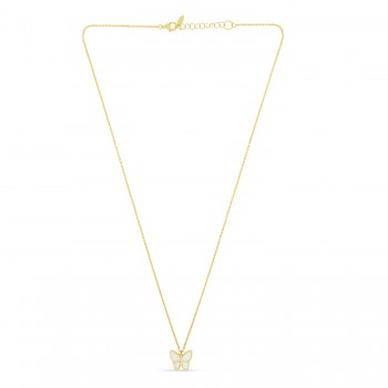 Mother of Pearl Butterfly Pendant Necklace 14k Yellow Gold