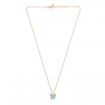 Turquoise Butterfly Pendant Necklace 14k Rose Gold