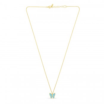 Turquoise Butterfly Pendant Necklace 14k Yellow Gold