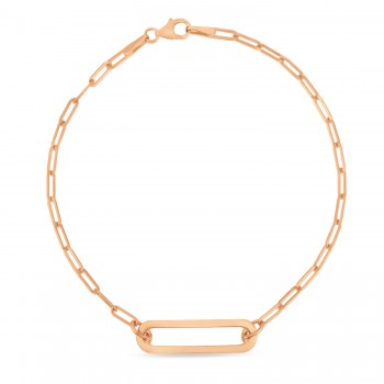 Paperclip Straight Open Bar Bracelet 14k Rose Gold