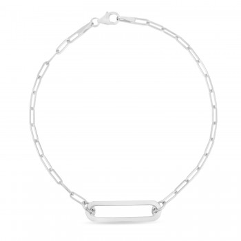 Paperclip Straight Open Bar Bracelet 14k White Gold