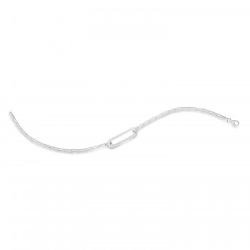 Paperclip Straight Open Bar Bracelet 14k White Gold