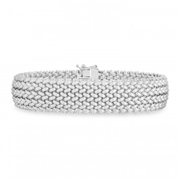 Large Mesh Rice Bangle Bracelet 14k White Gold