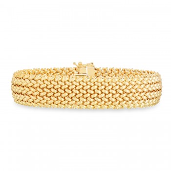 Large Mesh Rice Bangle Bracelet 14k Yellow Gold