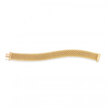 Large Mesh Rice Bangle Bracelet 14k Yellow Gold