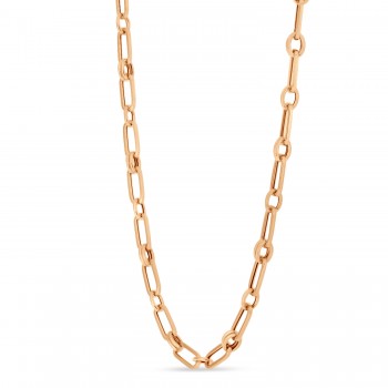 Paperclip Rondel Link Chain Necklace 14k Rose Gold