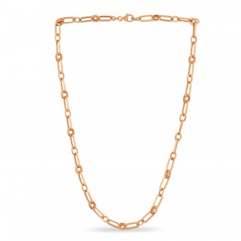 Paperclip Rondel Link Chain Necklace 14k Rose Gold