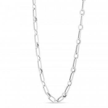 Paperclip Rondel Link Chain Necklace 14k White Gold