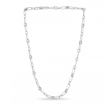 Paperclip Rondel Link Chain Necklace 14k White Gold