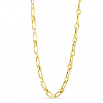 Paperclip Rondel Link Chain Necklace 14k Yellow Gold