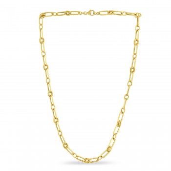 Paperclip Rondel Link Chain Necklace 14k Yellow Gold