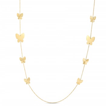 Graduated Butterfly Pendant Necklace in 14k Yellow Gold