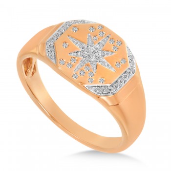Diamond Starburst Signet Ring 14K Rose Gold (0.14ct)