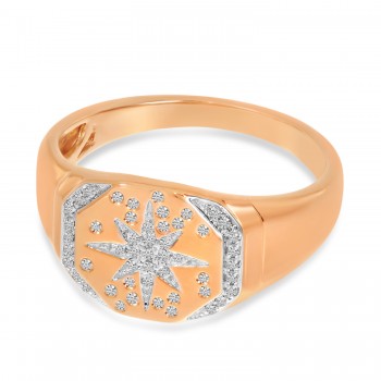 Diamond Starburst Signet Ring 14K Rose Gold (0.14ct)