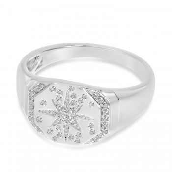 Diamond Starburst Signet Ring 14K White Gold (0.14ct)