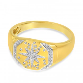 Diamond Starburst Signet Ring 14K Yellow Gold (0.14ct)
