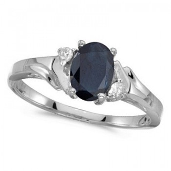 Oval Blue Sapphire and Diamond Ring in 14K White Gold (0.95ct)