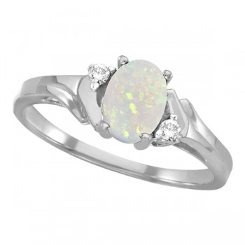 Oval Opal and Diamond Ring in 14K White Gold (0.46ct)