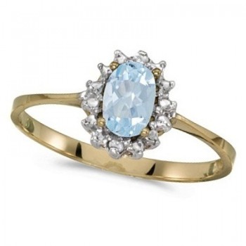 Aquamarine & Diamond Right Hand Flower Shaped Ring 14k Yellow Gold