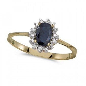 Blue Sapphire & Diamond Lady Diana Ring 14k Yellow Gold (0.60ct)