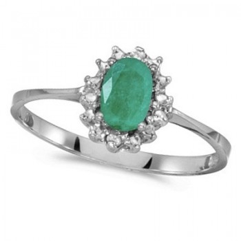 Emerald & Diamond Right Hand Flower Shaped Ring 14k White Gold (0.45ct)