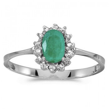 Emerald & Diamond Right Hand Flower Shaped Ring 14k White Gold (0.45ct)