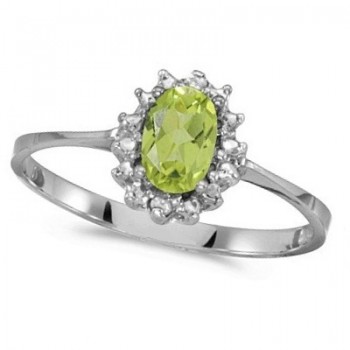 Peridot & Diamond Right Hand Flower Shaped Ring 14k White Gold (0.55ct)