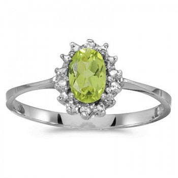 Peridot & Diamond Right Hand Flower Shaped Ring 14k White Gold (0.55ct)