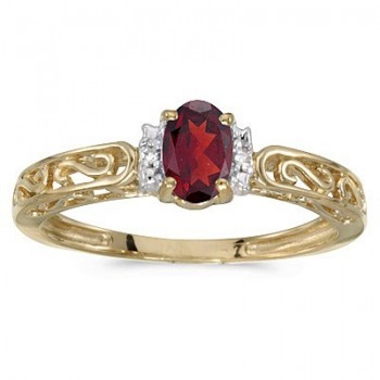 Oval Ruby & Diamond Filigree Antique Style Ring 14k Yellow Gold