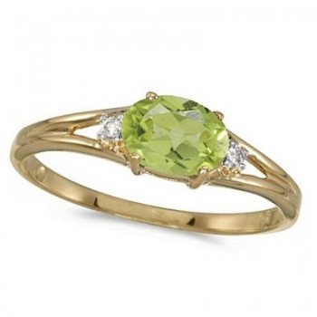 Oval Peridot & Diamond Right-Hand Ring 14K Yellow Gold (0.55ct)