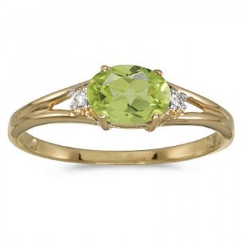 Oval Peridot & Diamond Right-Hand Ring 14K Yellow Gold (0.55ct)