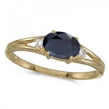 Oval Blue Sapphire & Diamond Right-Hand Ring 14K Yellow Gold (0.55ct)