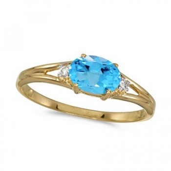 Oval Blue Topaz & Diamond Right-Hand Ring 14K Yellow Gold (0.59ct)