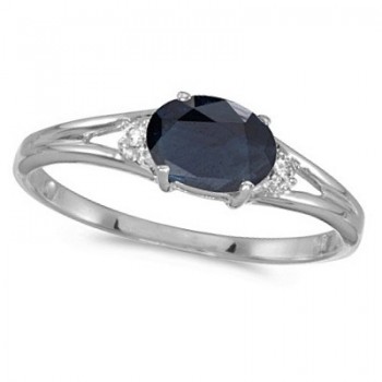 Oval Blue Sapphire & Diamond Right-Hand Ring 14K White Gold (0.55ct)