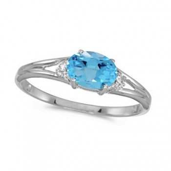 Oval Blue Topaz & Diamond Right-Hand Ring 14K White Gold (0.59ct)