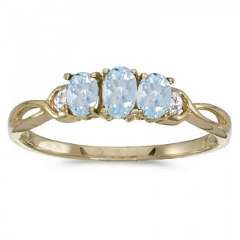 Oval Aquamarine and Diamond Three Stone Ring 14k Yellow Gold (0.50ctw)