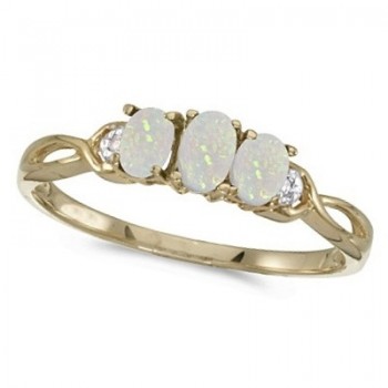 Oval Opal and Diamond Three Stone Ring 14k Yellow Gold (0.65ctw)