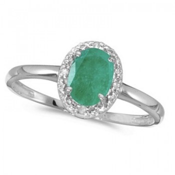 Emerald and Diamond Cocktail Ring in 14K White Gold (0.75ct)