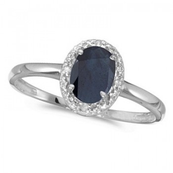 Blue Sapphire and Diamond Cocktail Ring in 14K White Gold (0.95ct)