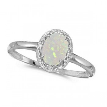 Oval Opal and Diamond Cocktail Ring in 14K White Gold (0.46ct)