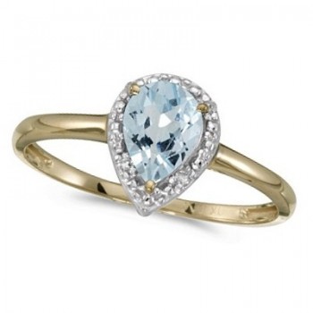 Pear Shape Aquamarine and Diamond Cocktail Ring 14k Yellow Gold