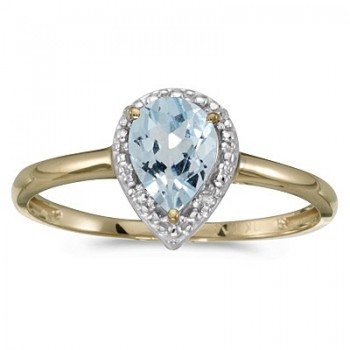 Pear Shape Aquamarine and Diamond Cocktail Ring 14k Yellow Gold