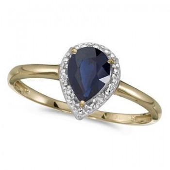 Pear Shape Blue Sapphire and Diamond Cocktail Ring 14k Yellow Gold