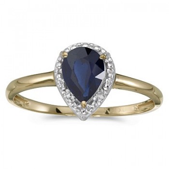 Pear Shape Blue Sapphire and Diamond Cocktail Ring 14k Yellow Gold